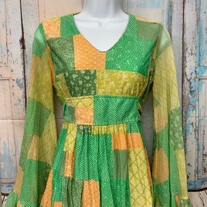 Vintage Green Paisley Patchwork Dress sz 10